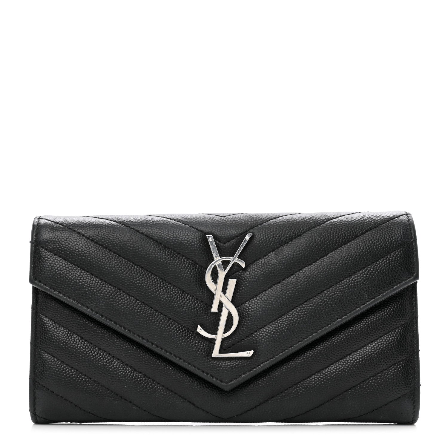 Saint Laurent Grain De Poudre Matelasse Chevron Monogram Flap Wallet Black 1 of 7