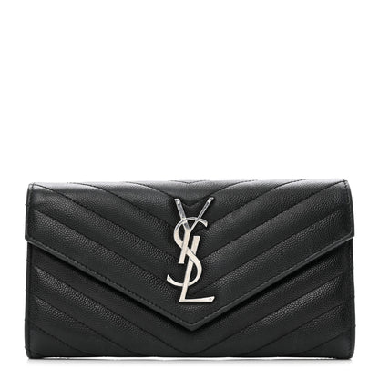 Saint Laurent Grain De Poudre Matelasse Chevron Monogram Flap Wallet Black 1 of 7