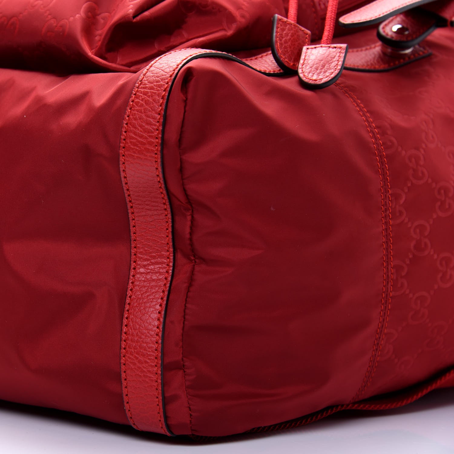 Gucci Nylon Monogram Dollar Calfskin Medium Light Double Buckle Backpack Vibrant Red 6 of 18