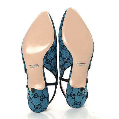 Gucci Monogram Multicolor Matelasse Nappa Double G 55mm Slingback Pumps 37 Light Blue 5 of 8