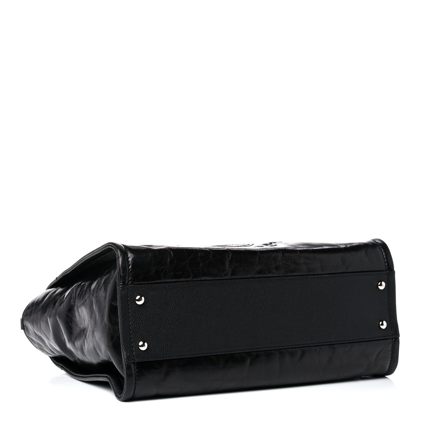Glazed Calfskin Small Deauville Tote Black