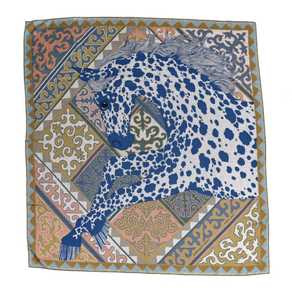 Hermes Cashmere Silk Appaloosa Des Steppes Shawl 140 Gris Chine Bleu Rosi 1 of 6