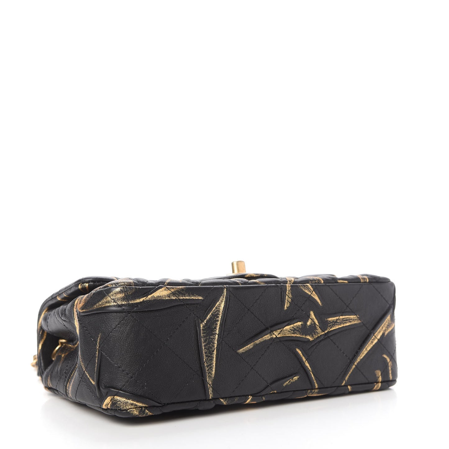 Crumpled Calfskin Printed Quilted Mini Rectangular Flap Black Gold