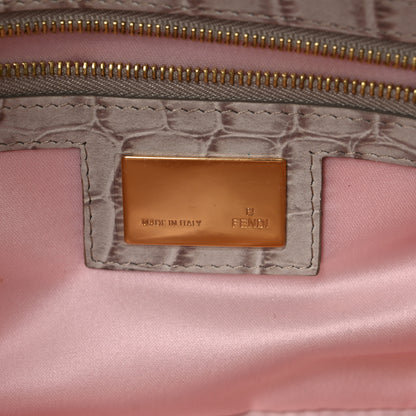 Fendi Satin Calfskin Crystal Crocodile Embossed Baguette Beige Pietra 6 of 15