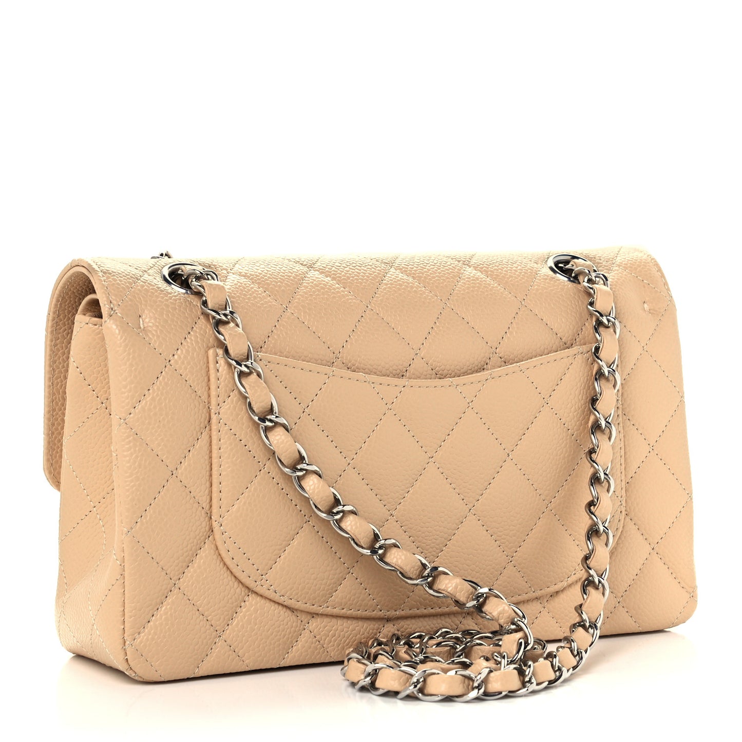 Caviar Quilted Small Double Flap Beige