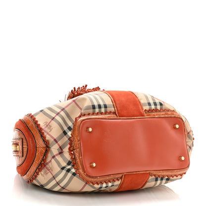Burberry Haymarket Check Suede Prorsum Tassel Bowling Bag Tangerine 4 of 17