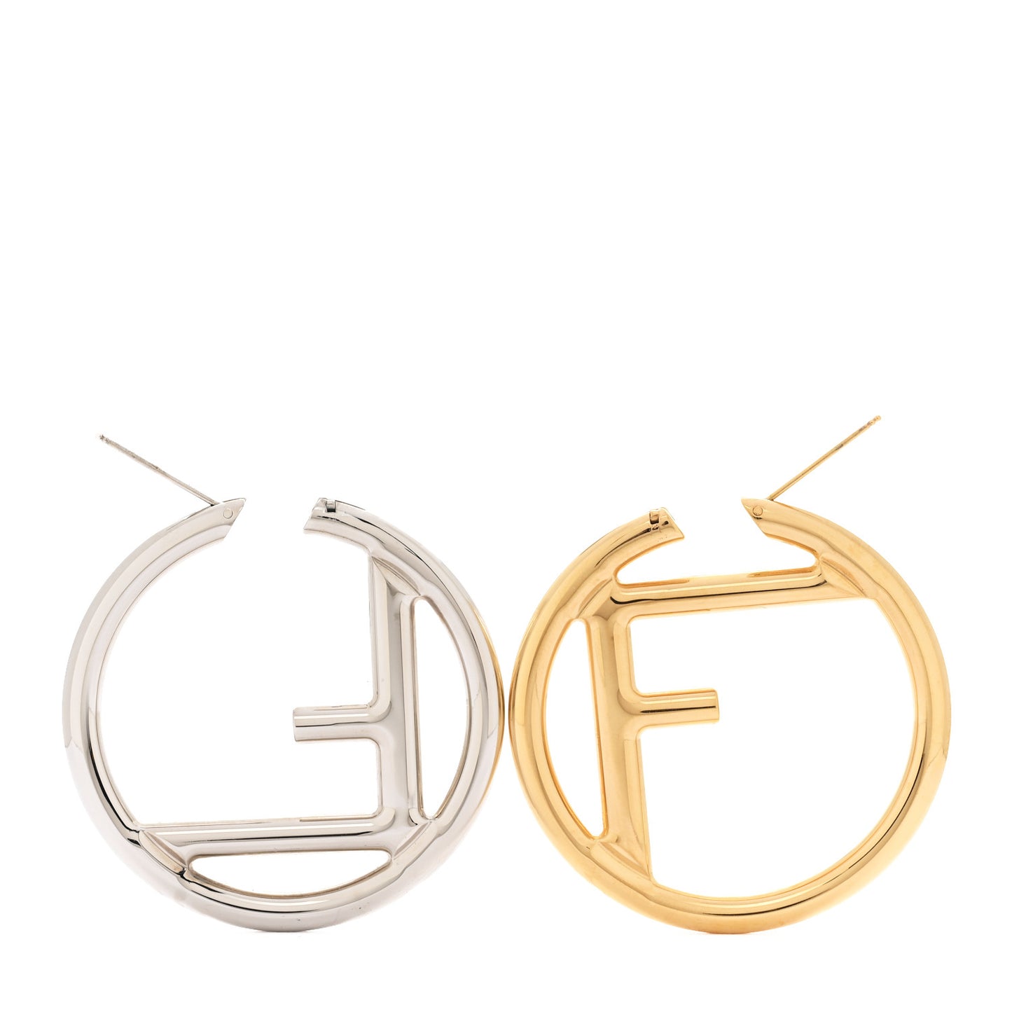 Metal FF Hoop Earrings Gold Silver
