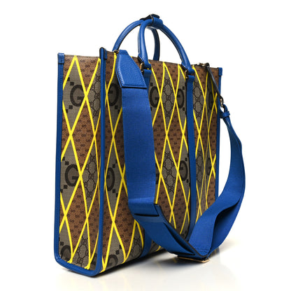 Gucci GG Supreme Monogram Mix Textured Dollar Calfskin Rhombus Inlay Large Tote Bag Beige Ebony Harvest Joy Blue 3 of 10