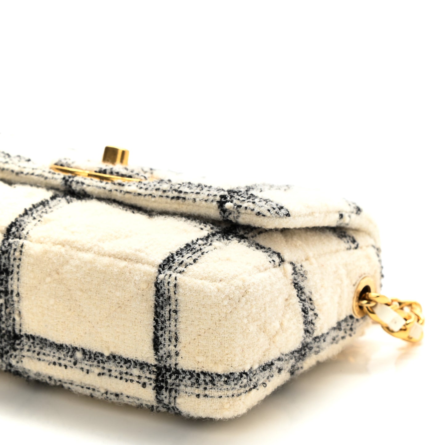 Wool Tweed Quilted Small Elegant Chain Flap White