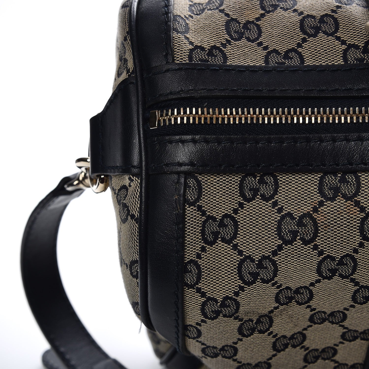 Gucci Monogram Selleria Calfskin Vintage Web Medium Boston Beige Blue 10 of 23