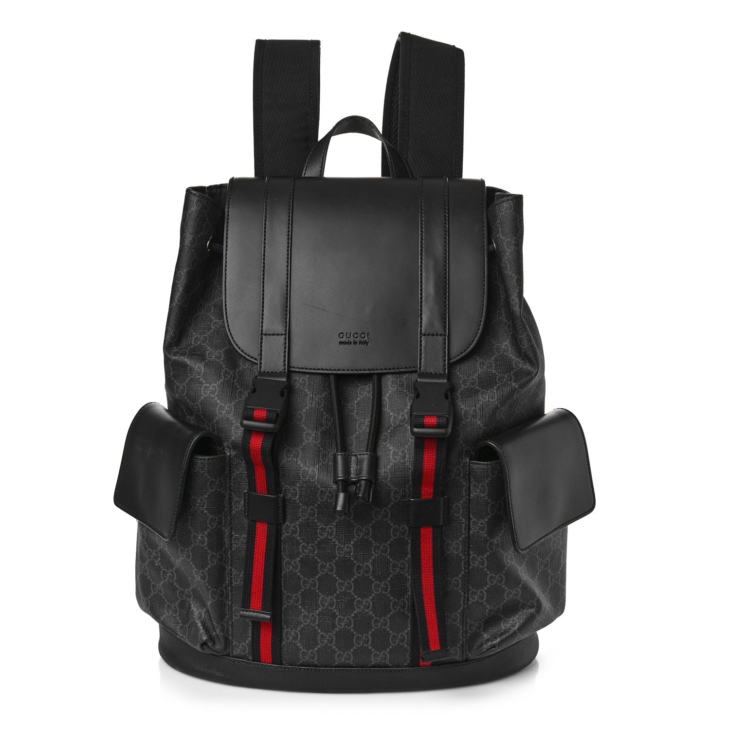 Gucci Soft GG Supreme Monogram Appia Calfskin Web Double Buckle Backpack Black 1 of 11
