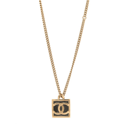 Chanel Metal Enamel CC Square Necklace Gold Black 1 of 4