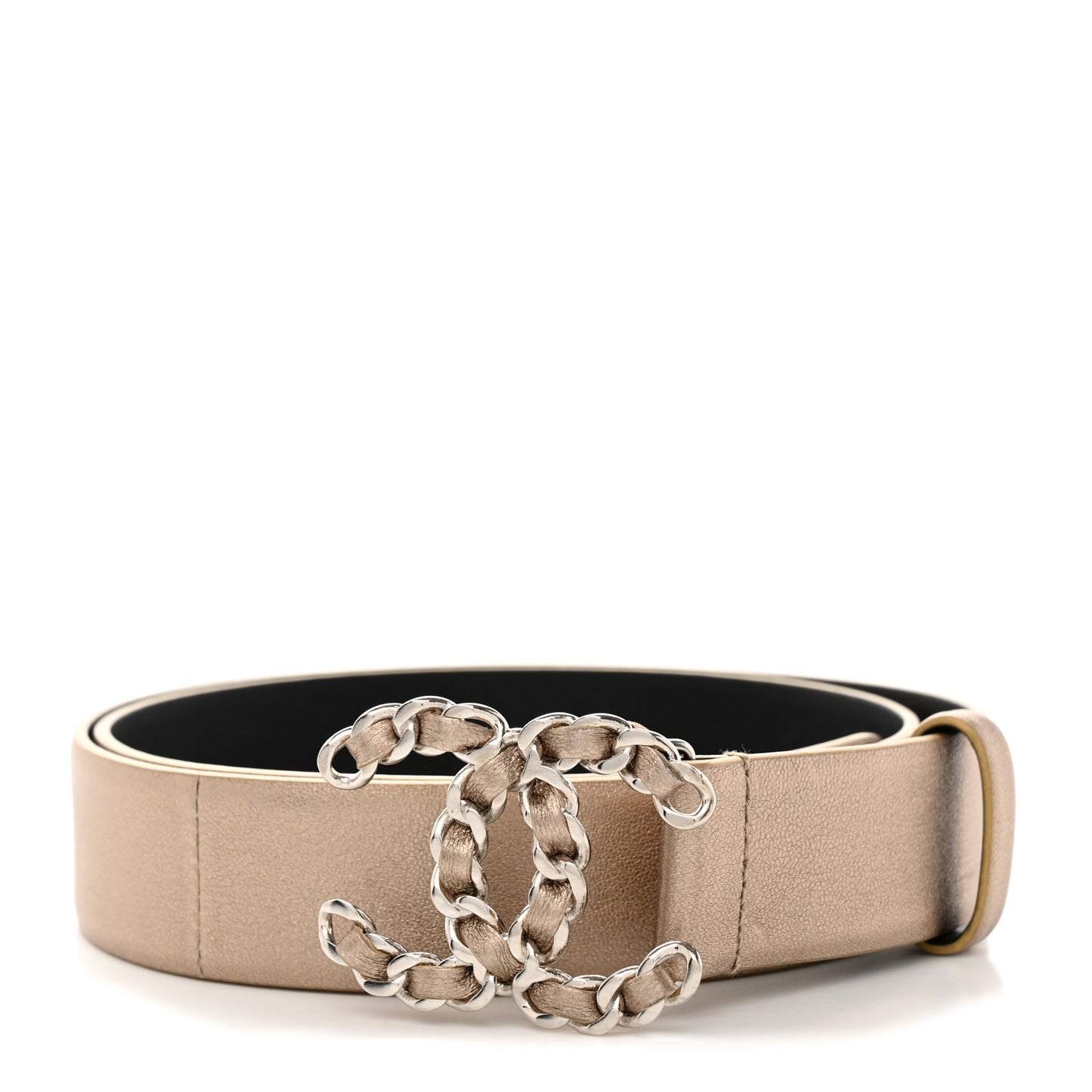 Metallic Calfskin CC Chain Belt 80 32 Gold