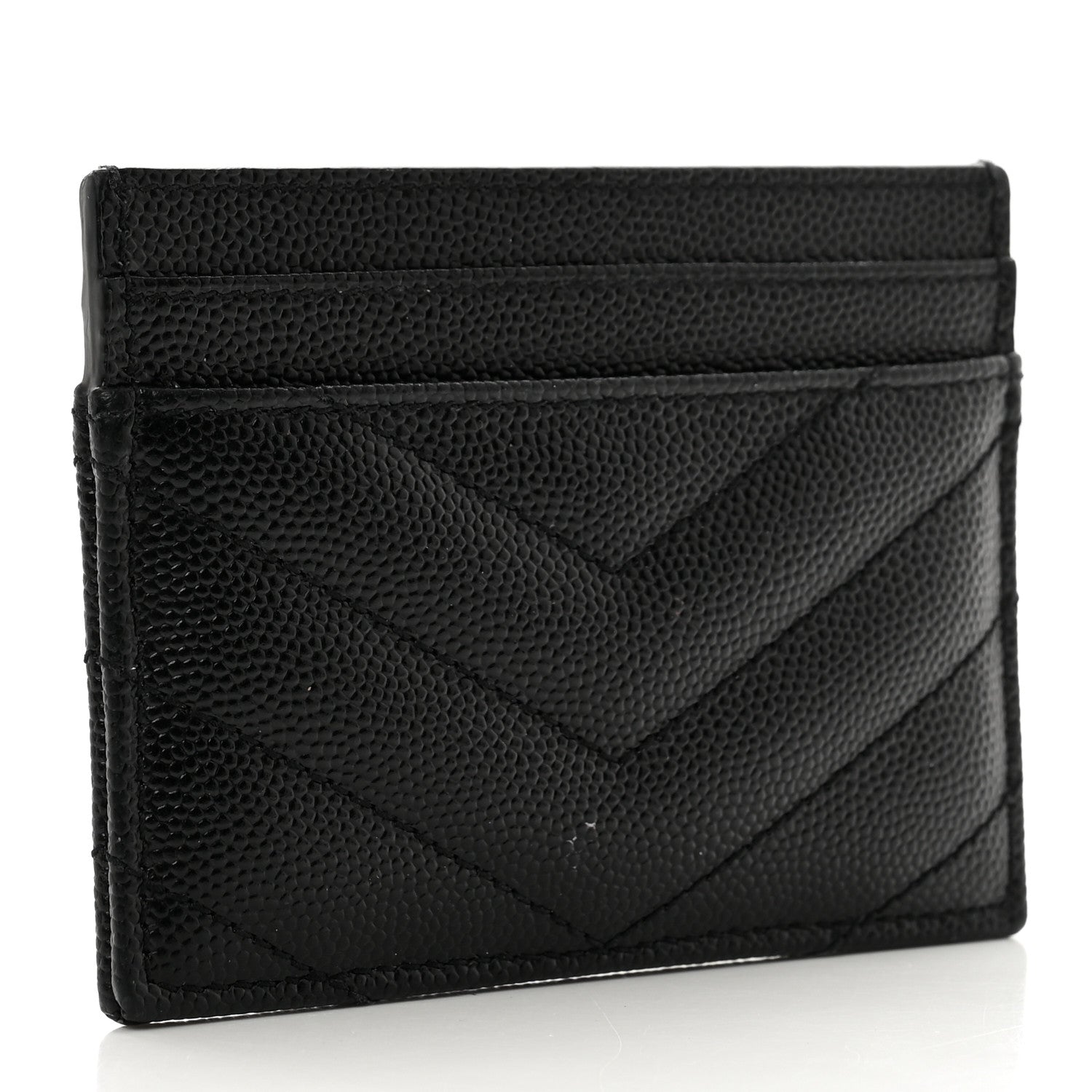 Saint Laurent Grain De Poudre Matelasse Chevron Monogram Credit Card Case Black 3 of 7