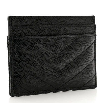 Saint Laurent Grain De Poudre Matelasse Chevron Monogram Credit Card Case Black 3 of 7