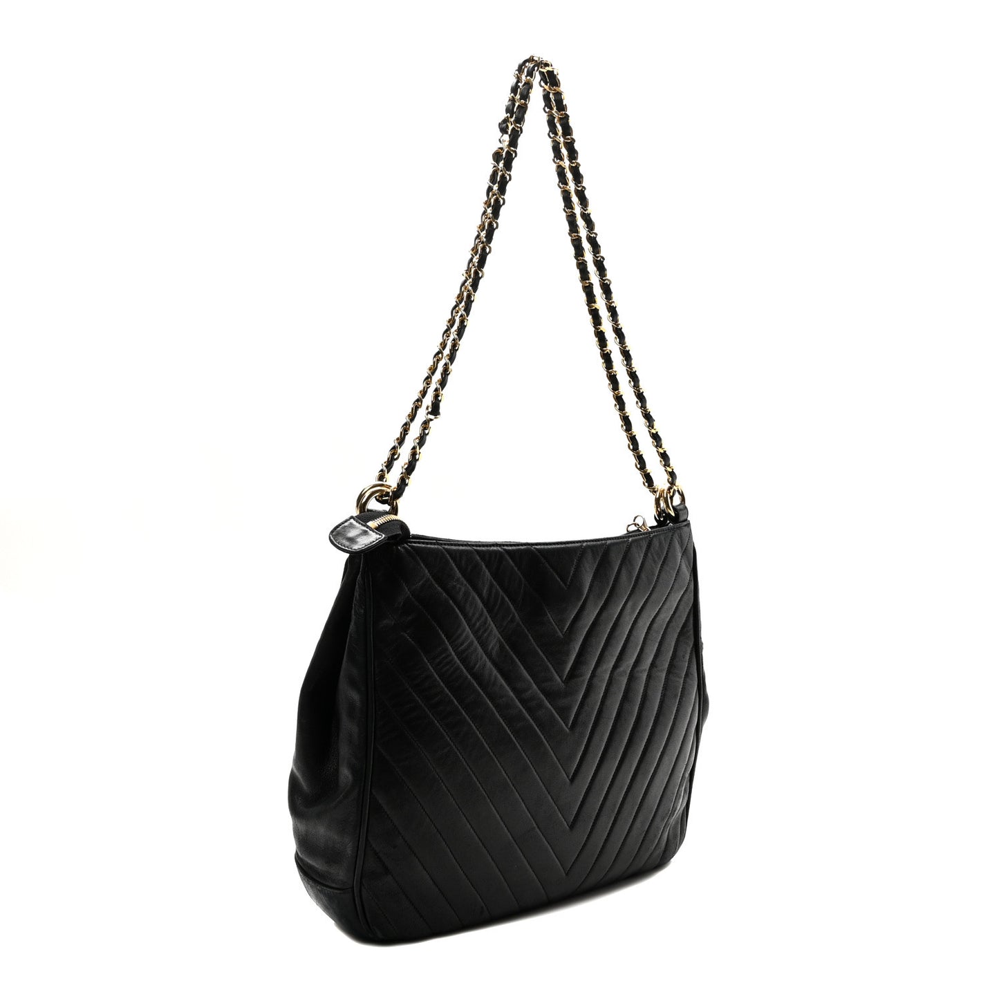 Lambskin Chevron Quilted Tote Black
