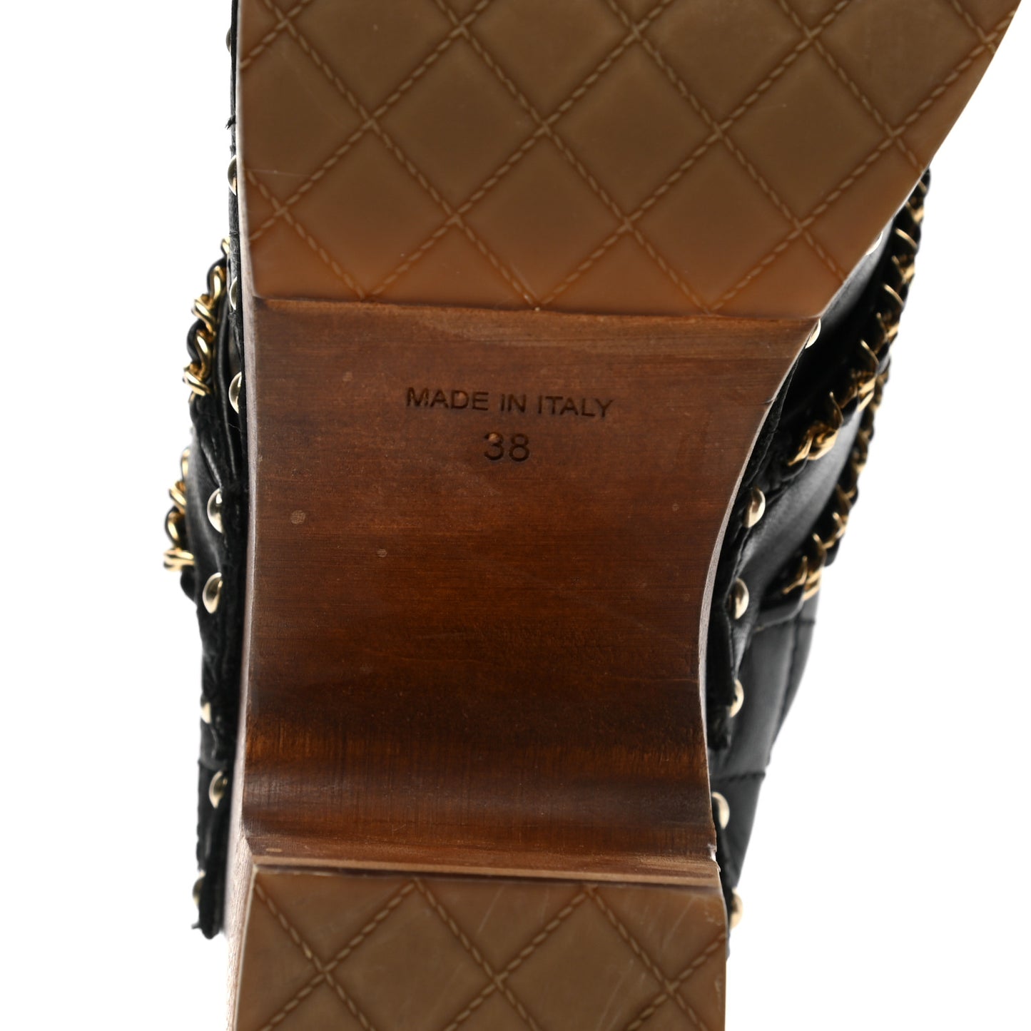 Lambskin Quilted Chain Clog Mules 38 Black