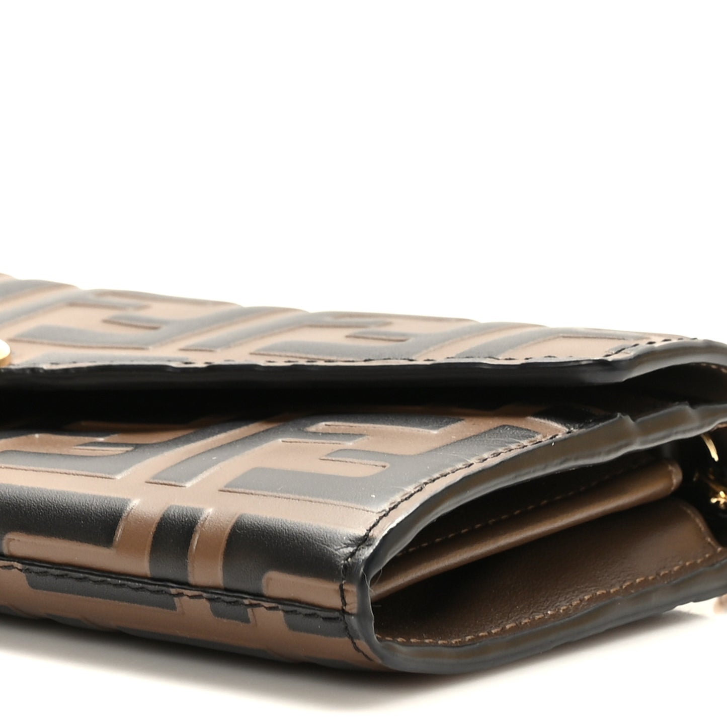 Vitello Soft F is Fendi Bi-Color FF 1974 Embossed Continental Envelope Wallet On Chain Maya Black