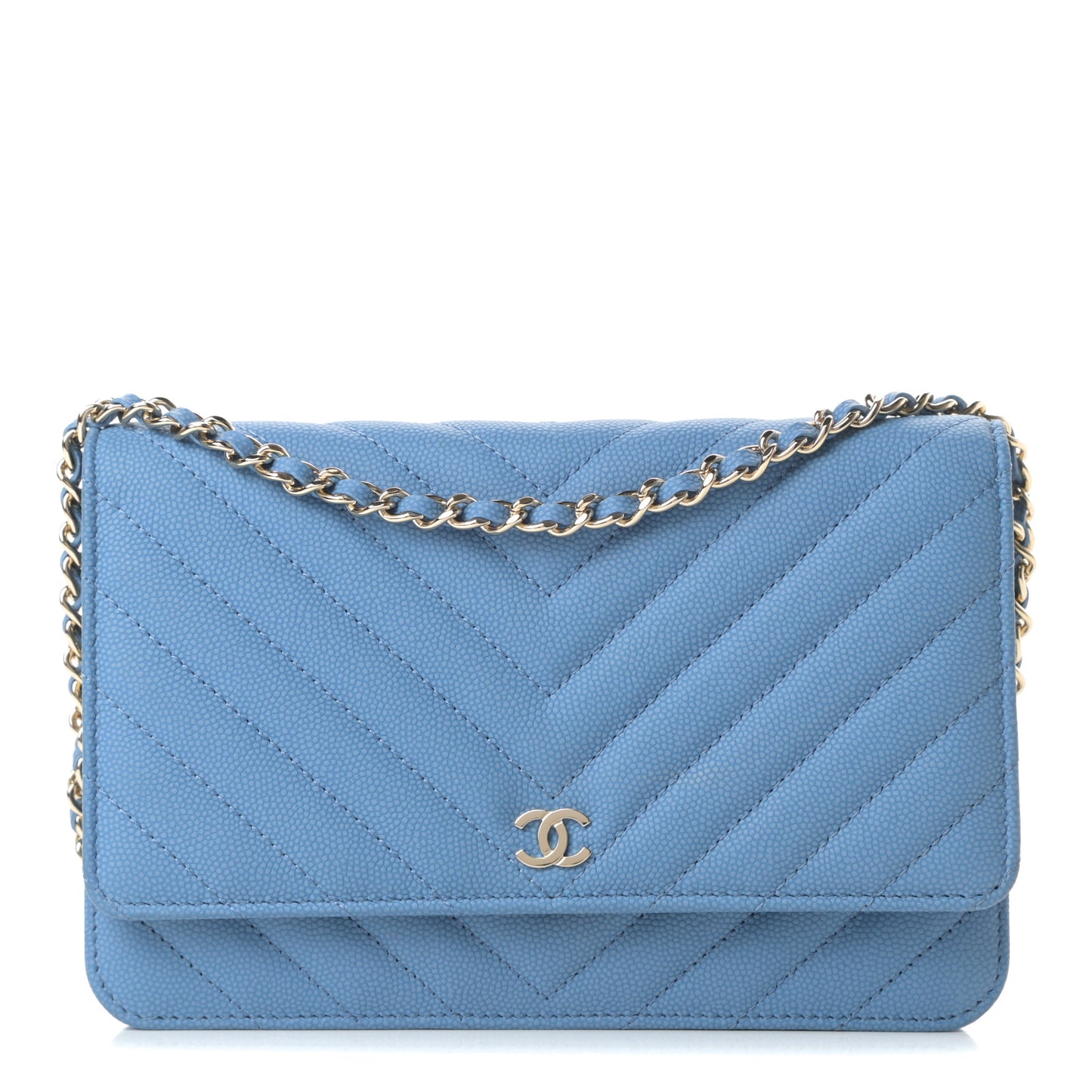 Caviar Chevron Quilted Wallet On Chain WOC Blue