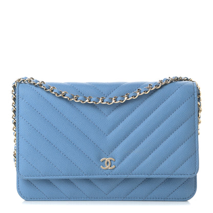 Chanel Caviar Chevron Quilted Wallet On Chain WOC Blue 1 of 14