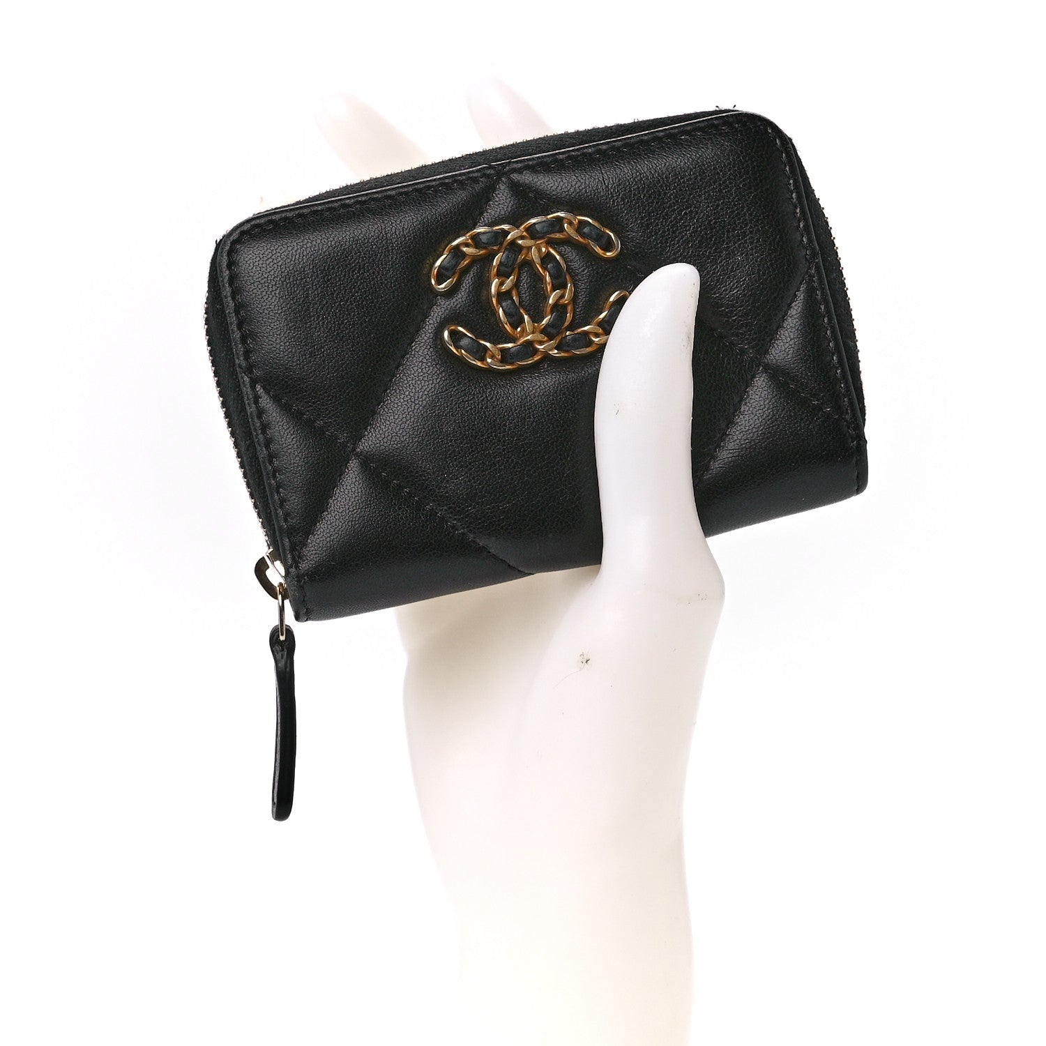 Chanel Lambskin Quilted Chanel 19 Zip Around Coin Purse Wallet Black 2 of 11