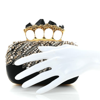 Alexander McQueen Satin Stone Eagle Embroidered Knuckle Box Clutch Black 2 of 11