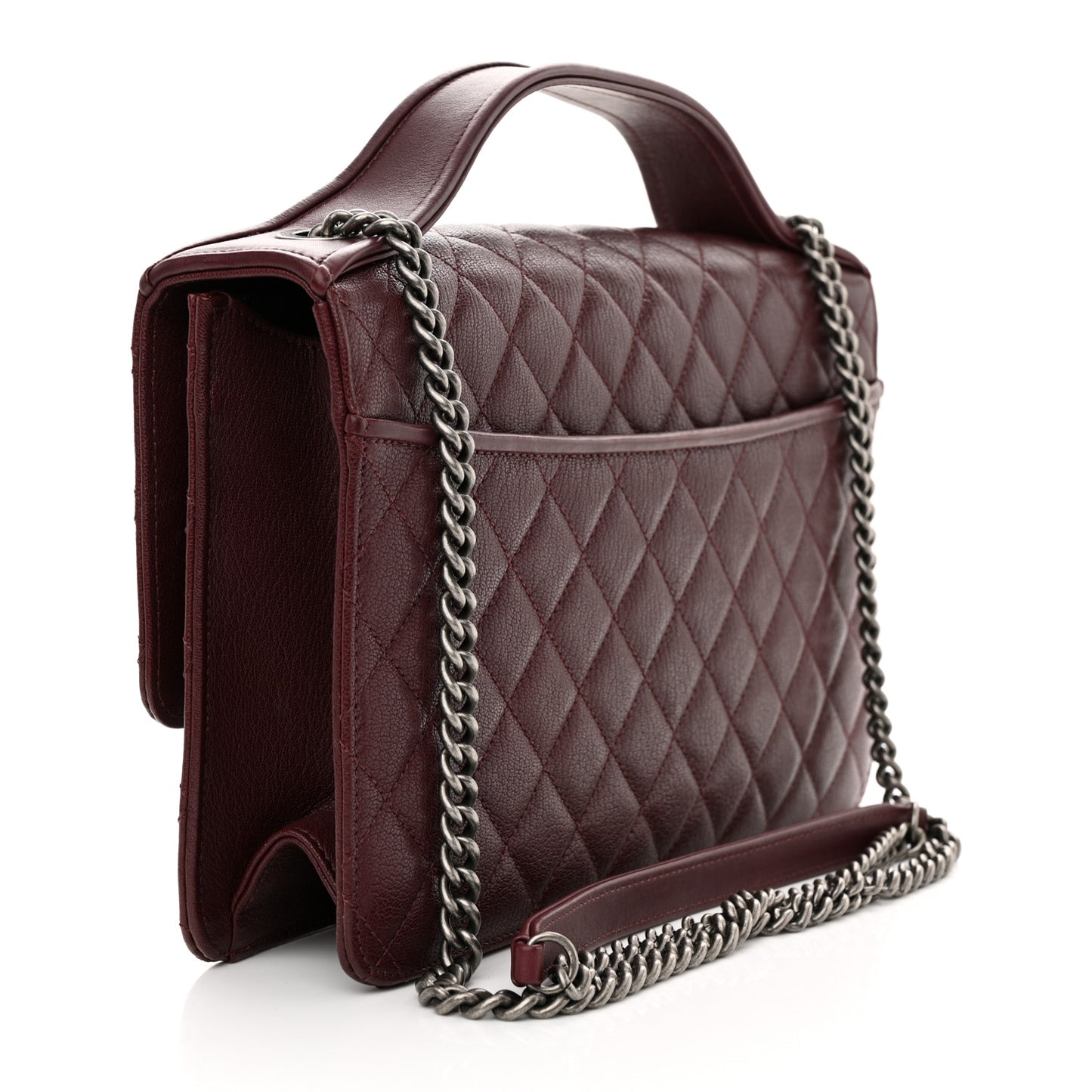Goatskin Quilted Large CC University Top Handle Flap Burgundy