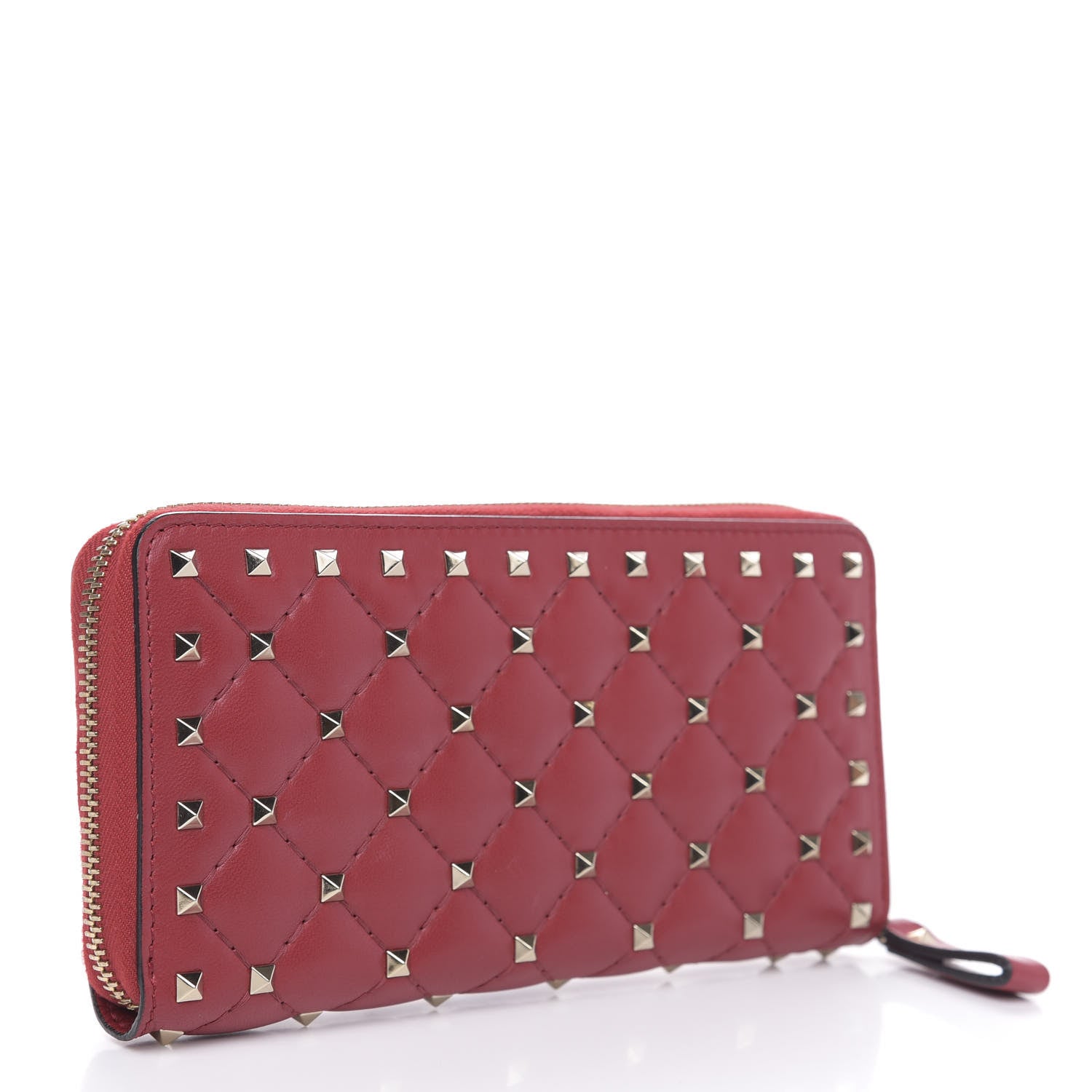 Valentino Garavani Lambskin Rockstud Spike Zip Around Wallet Red 3 of 9