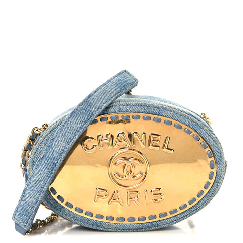 Denim Printed Chain Clutch Dark Blue