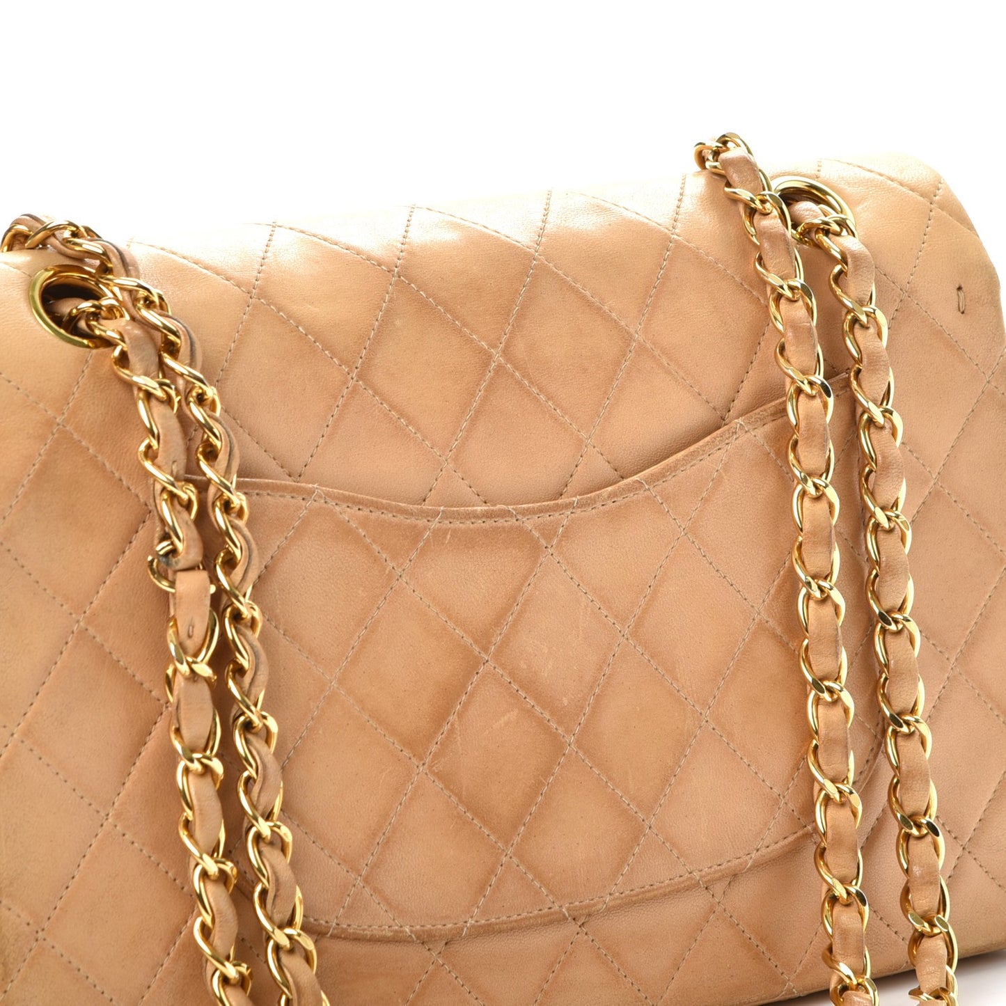 Lambskin Quilted Medium Double Flap Beige