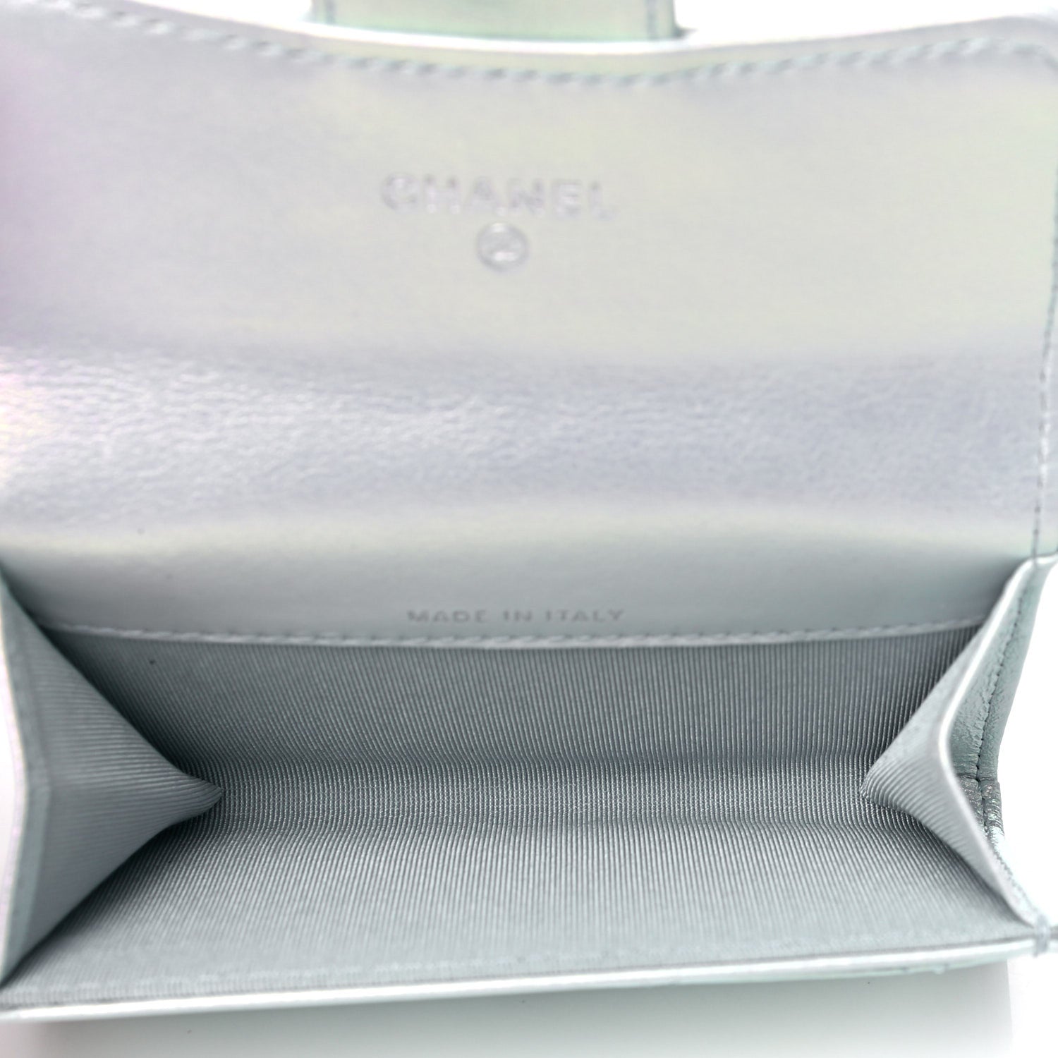 Chanel Iridescent Calfskin Quilted Flap Card Holder Light Blue 5 of 9