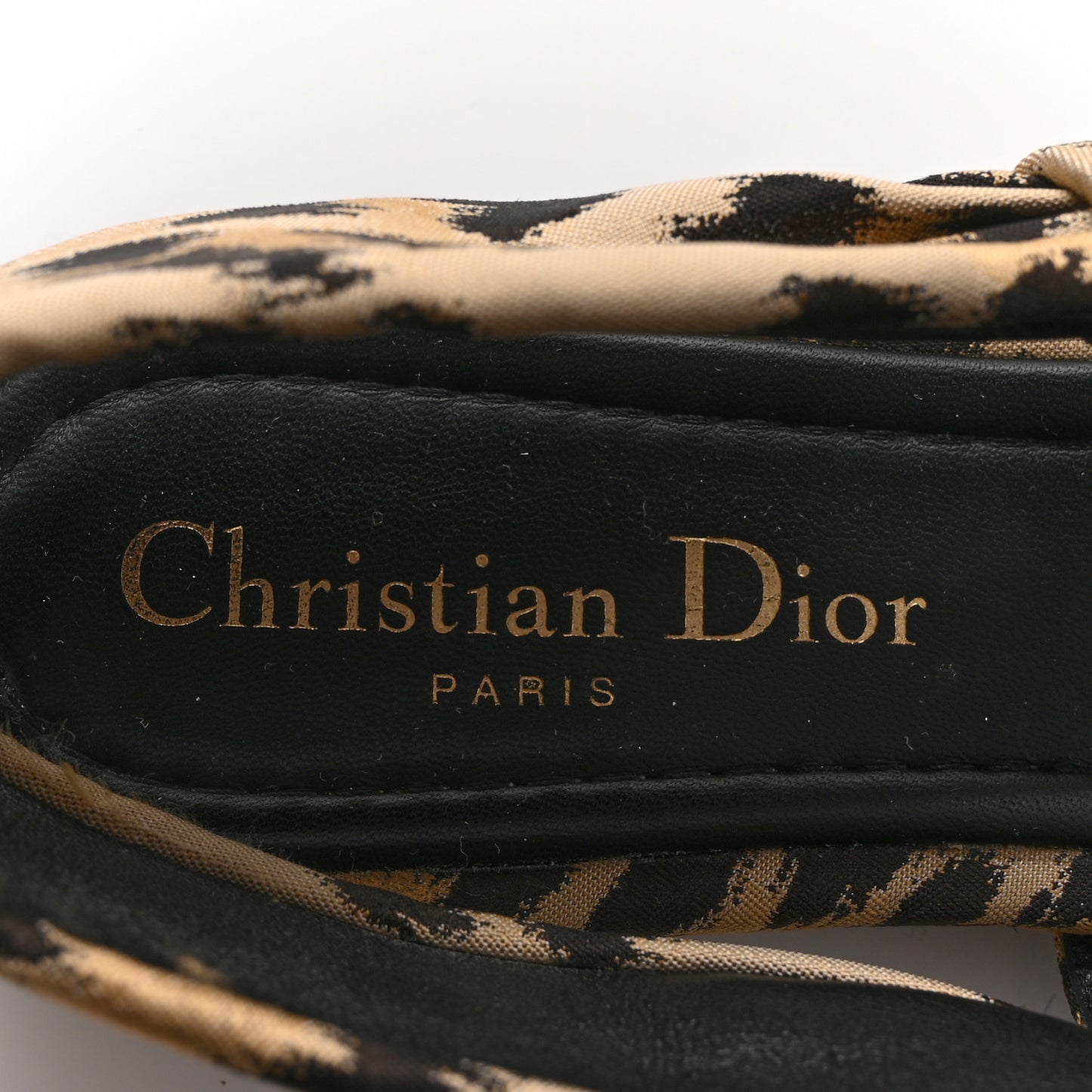 Shiny Nylon Leopard Print Mizza Slingback Flat 38.5 Natural
