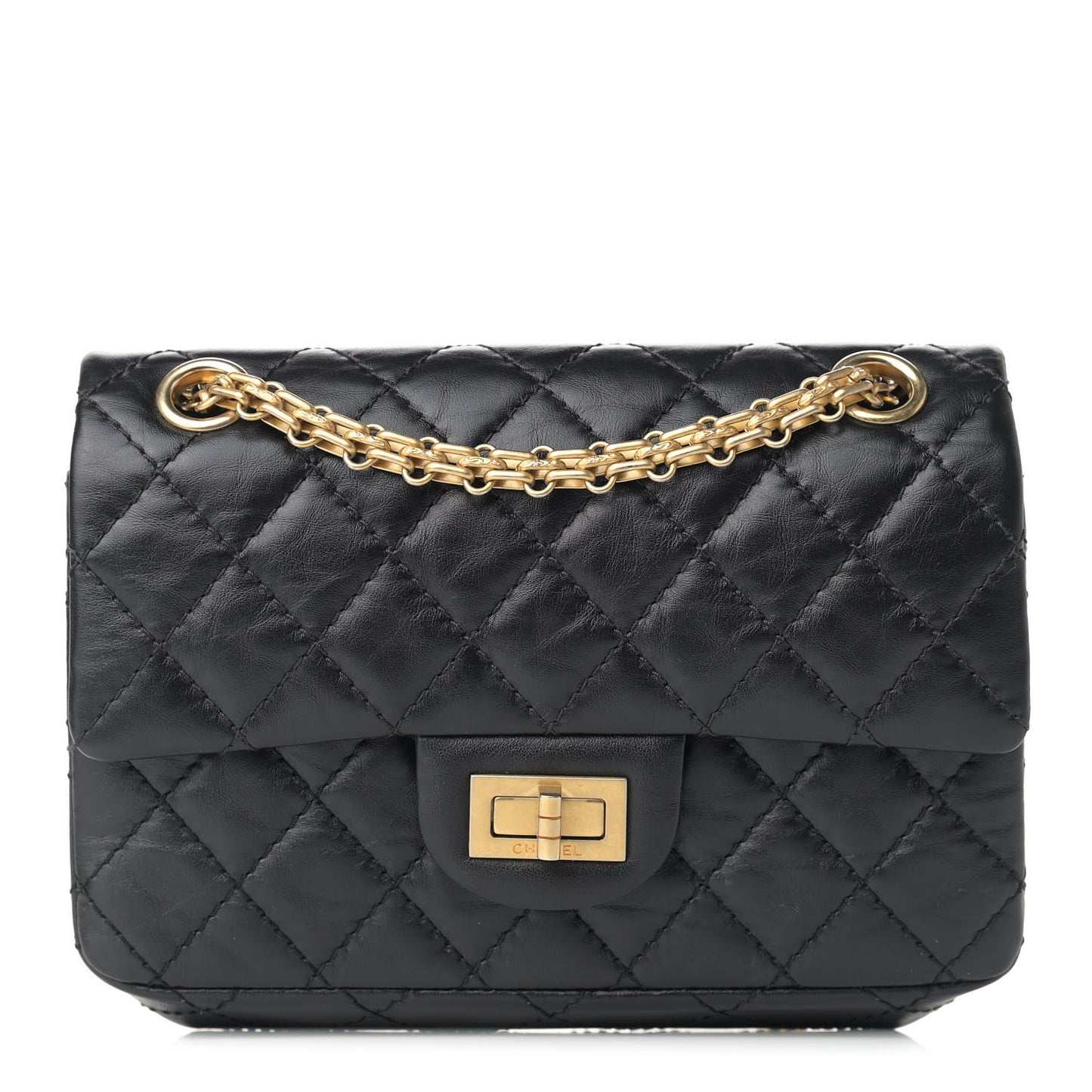 Aged Calfskin Quilted 2.55 Reissue Mini Flap Black