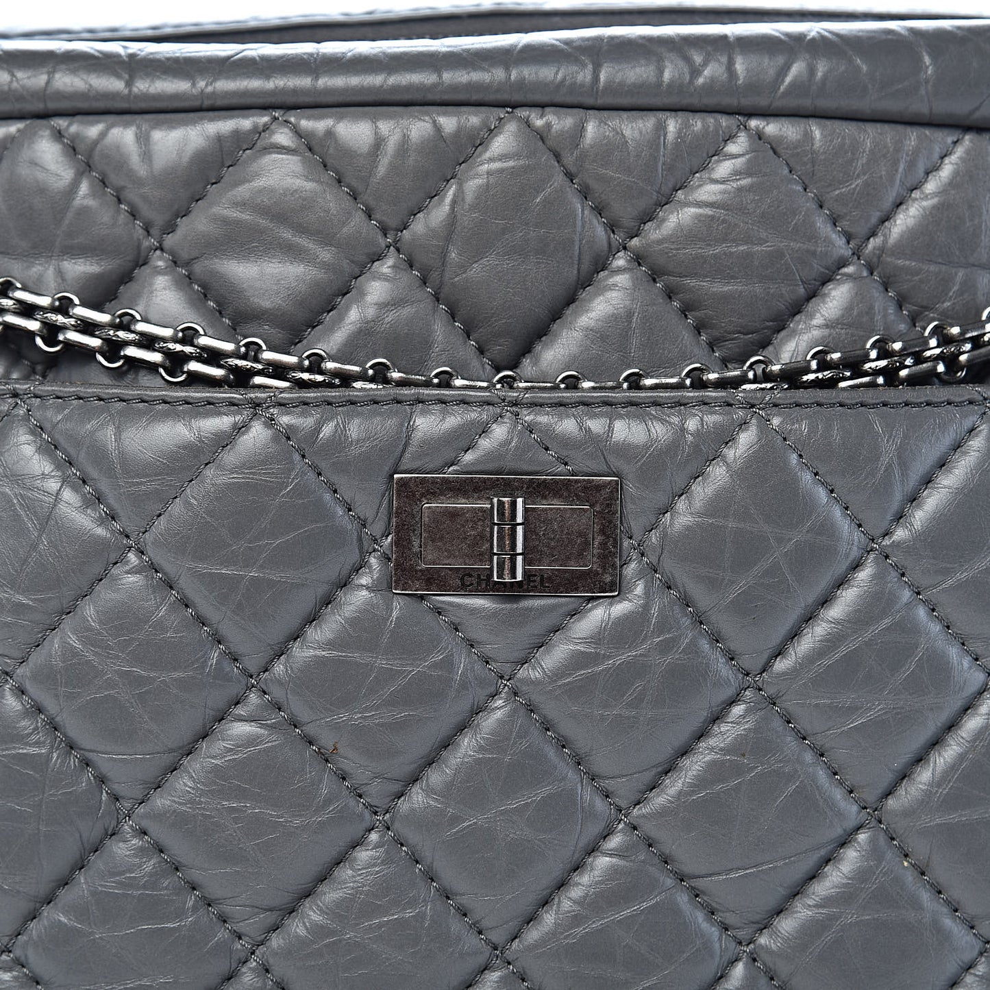 Aged Calfskin Quilted Large Reissue Camera Case Grey