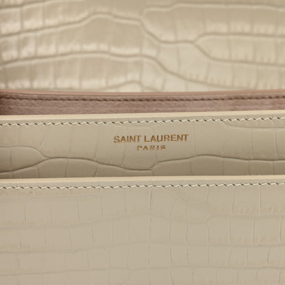 Saint Laurent Calfskin Crocodile Embossed Medium Monogram Sunset Blanc Vintage 8 of 12