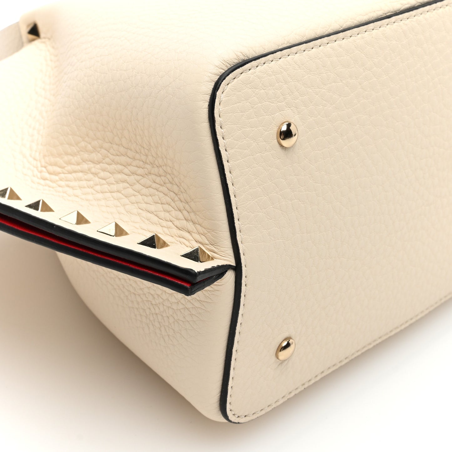 Grained Calfskin Small Rockstud Tote Light Ivory Rubino