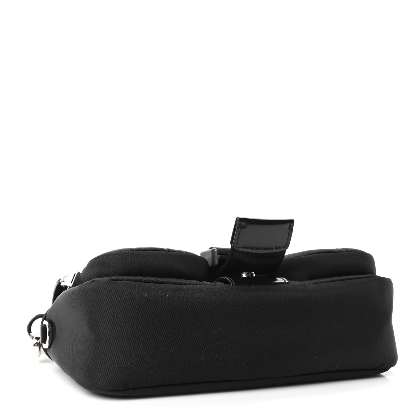 Re-Nylon Spazzolato Double Pocket Buckle Shoulder Bag Black