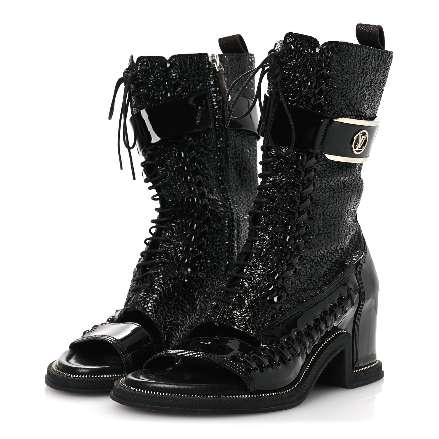 Louis Vuitton Patent Goatskin Monogram Moonlight Half Boots 37 Black 4 of 12