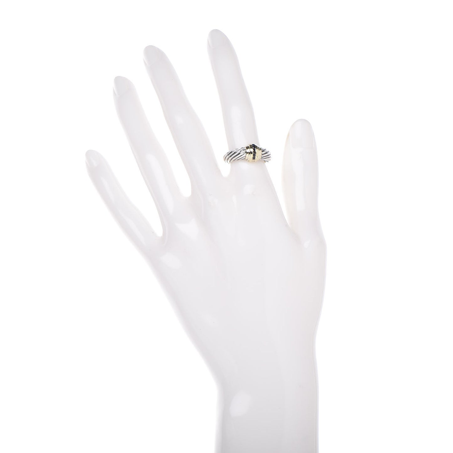Sterling Silver 14K Yellow Gold Black Diamond Cable Station Ring 51 5.75