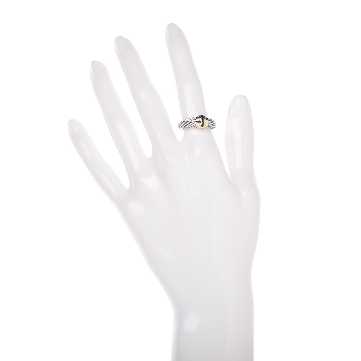 David Yurman Sterling Silver 14K Yellow Gold Black Diamond Cable Station Ring 51 5.75 2 of 5