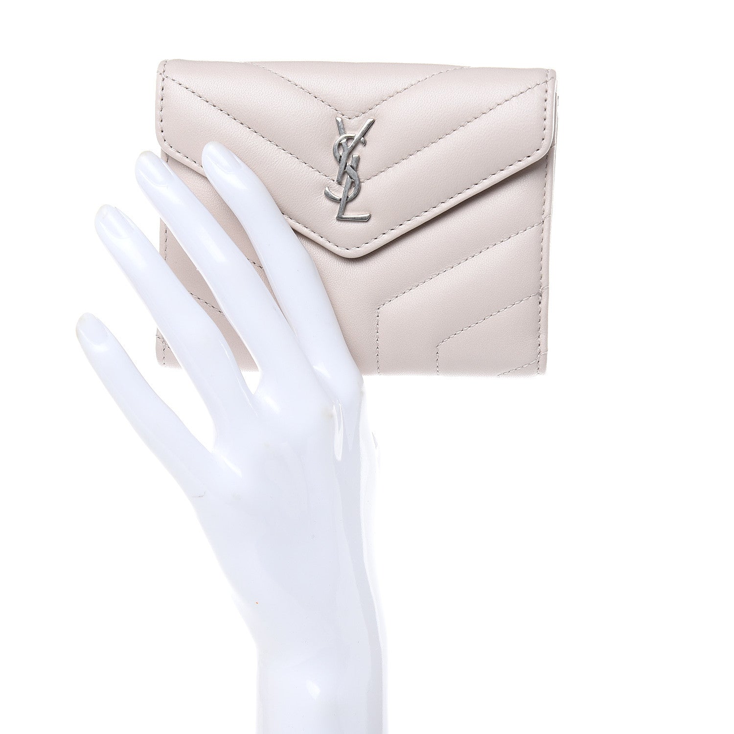 Saint Laurent Lambskin Y Quilted Monogram Compact Loulou Wallet Nude Powder 2 of 11