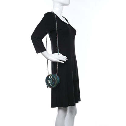 Chanel PVC Calfskin Lambskin Quilted Round Filigree Clutch With Chain Green 2 of 10