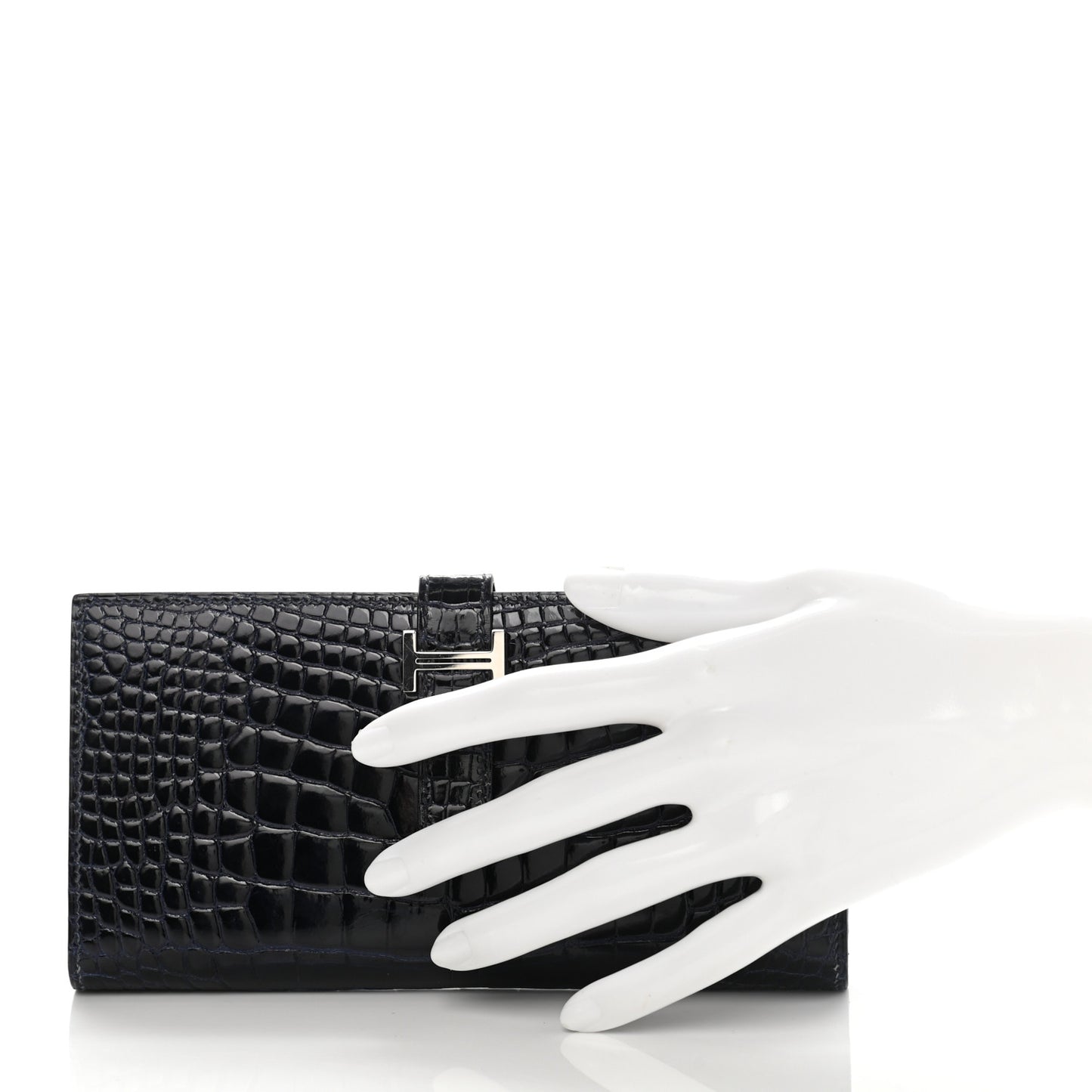 Shiny Alligator Bearn Wallet Bleu Marine