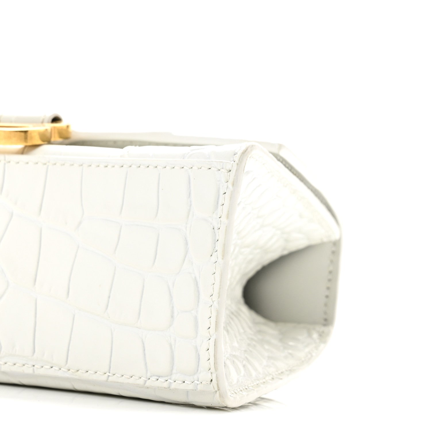 Balenciaga Shiny Calfskin Crocodile Embossed Hourglass Top Handle Bag XS White 10 of 13