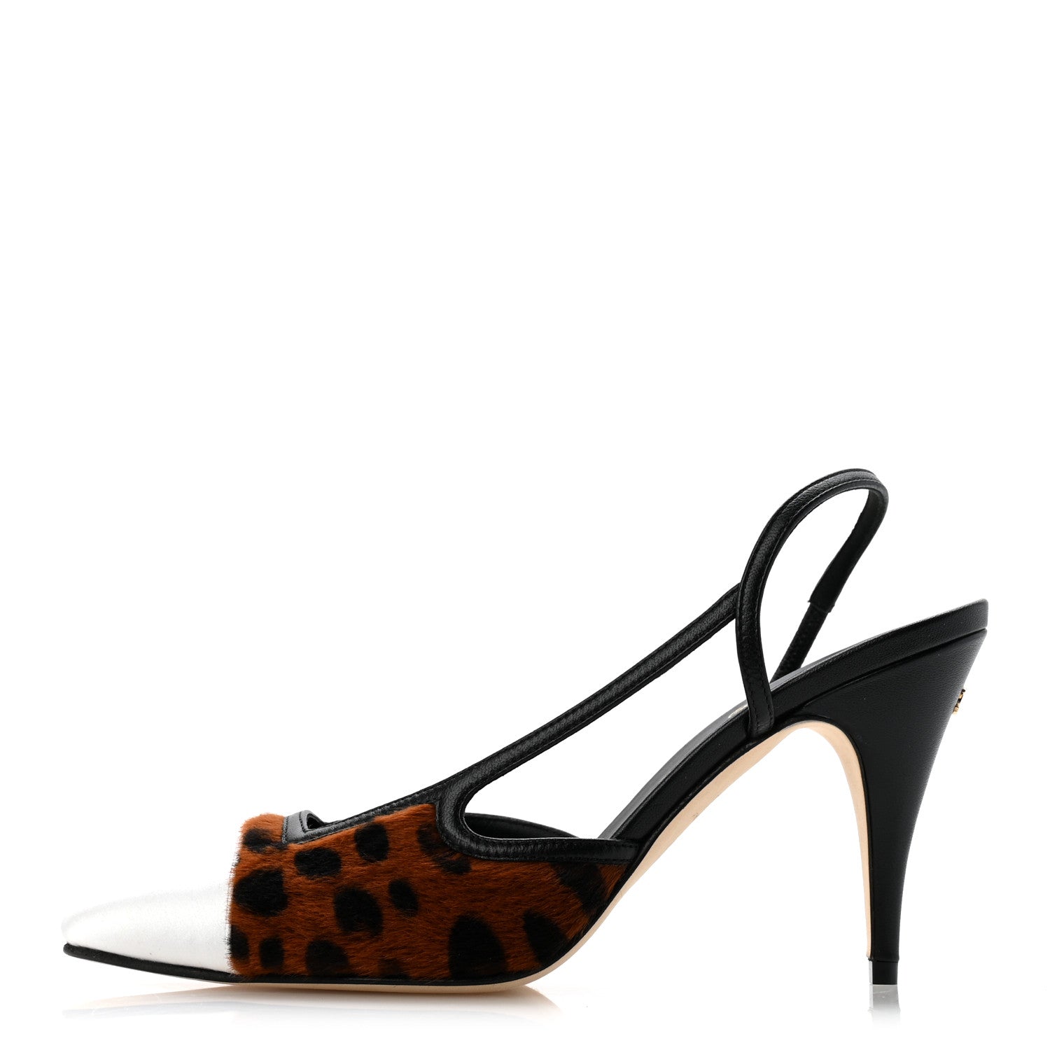 Chanel Lambskin Mixed Fibers Pony Hair Slingback Pumps 37.5 Brown Black White 1 of 10