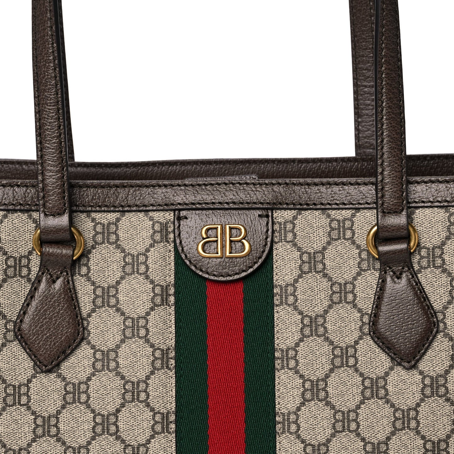 X BALENCIAGA BB Supreme Monogram Web Medium Ophidia Shopping Tote Beige New Acero