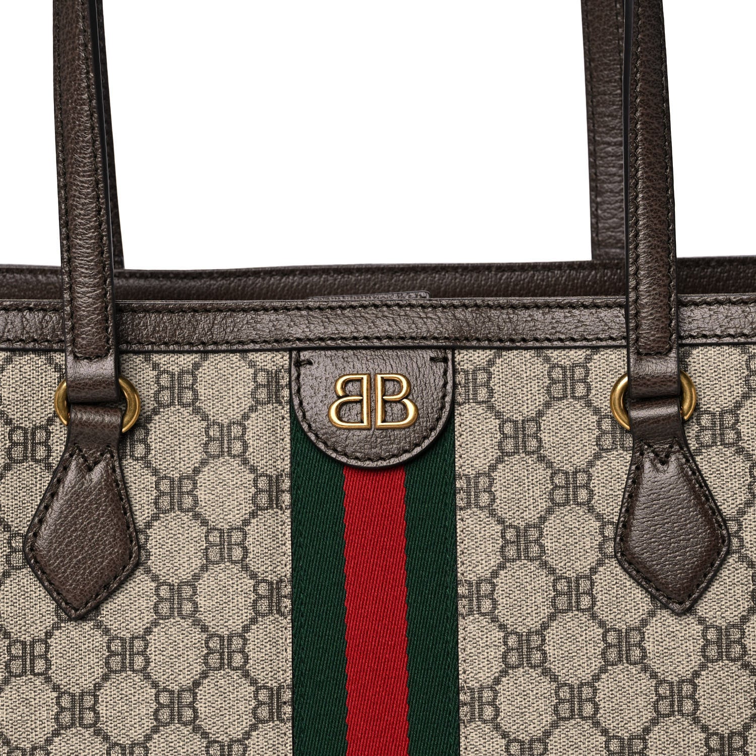 Gucci X BALENCIAGA BB Supreme Monogram Web Medium Ophidia Shopping Tote Beige New Acero 8 of 11