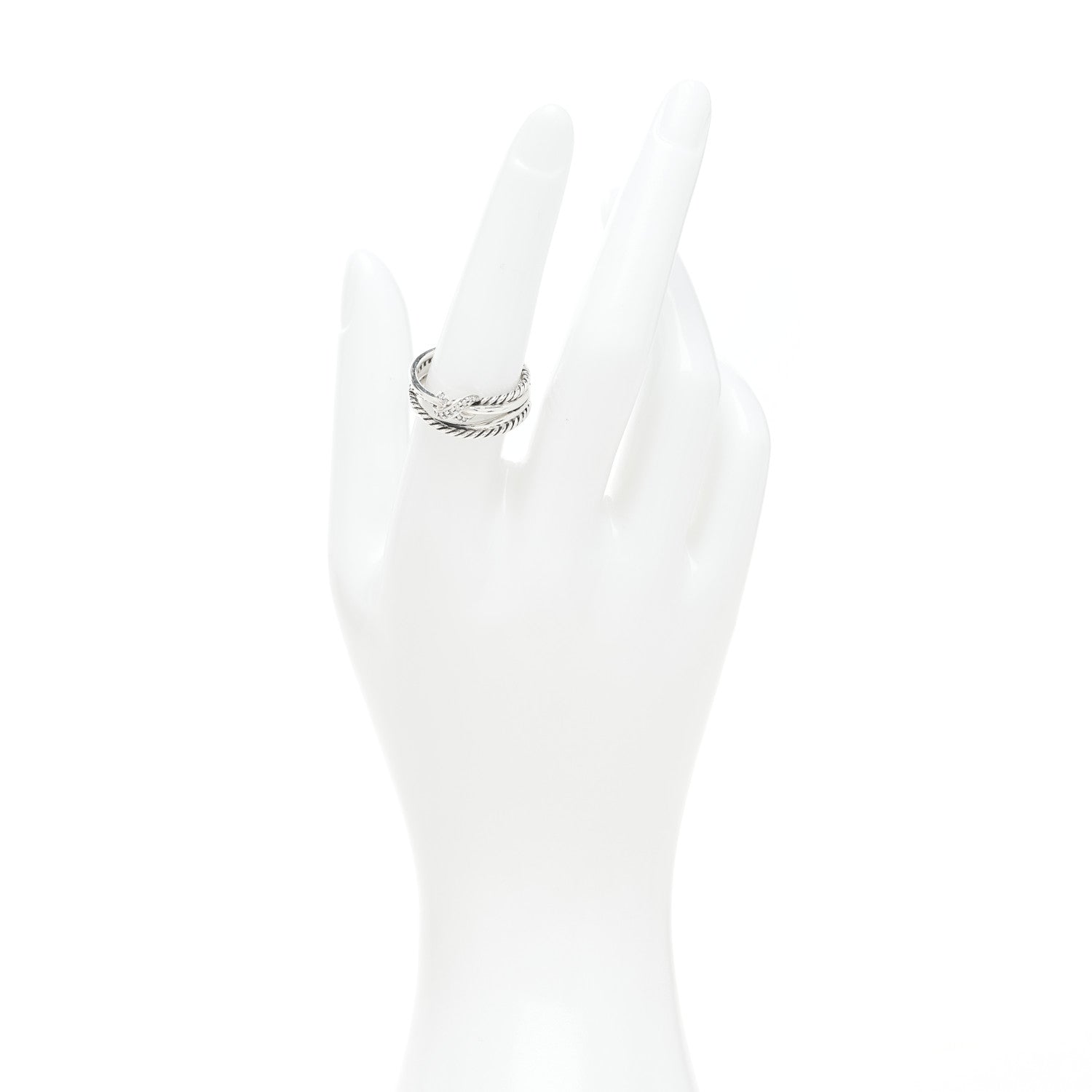 David Yurman Sterling Silver Diamond X Crossover Ring 56 7.5 2 of 4