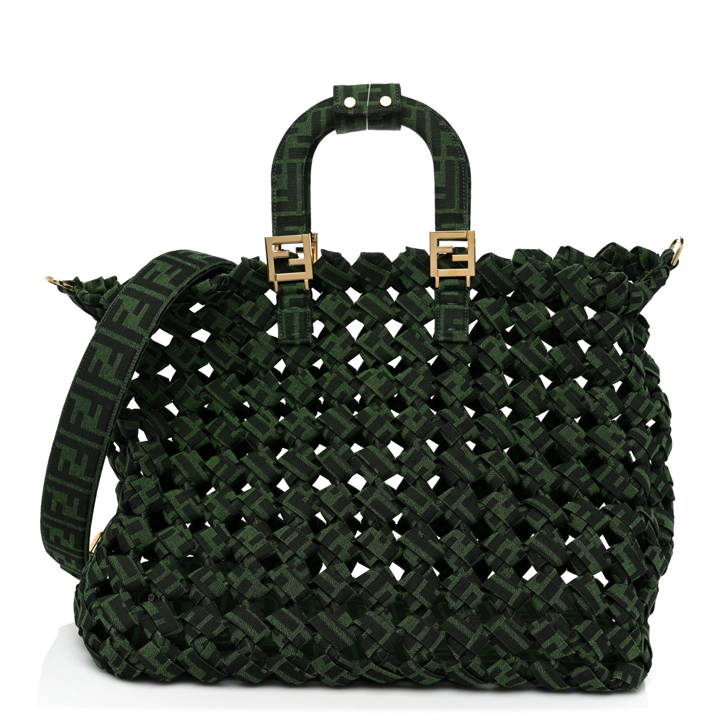 Fabric Jacquard FF 1974 Woven Knotted FF Tote Verde Black