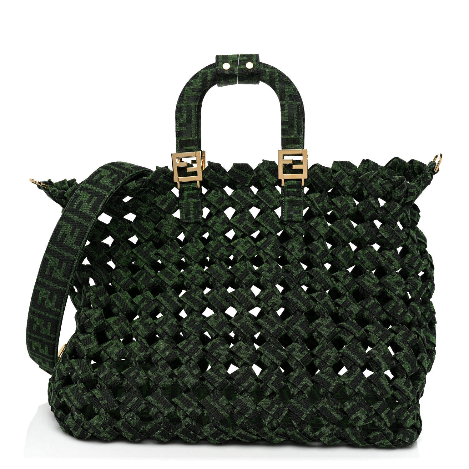 Fendi Fabric Jacquard FF 1974 Woven Knotted FF Tote Verde Black 1 of 7